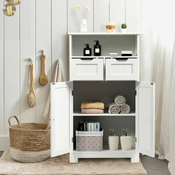 Fristående badrumsskåp med justerbara hyllor och lådor vit