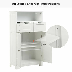Fristående badrumsskåp med justerbara hyllor och lådor vit