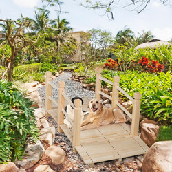 Träbro för trädgård med räcken 150 cm naturlig