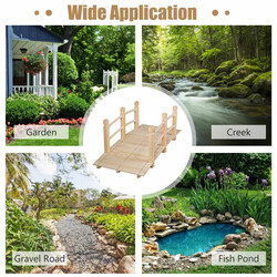 Träbro för trädgård med räcken 150 cm naturlig