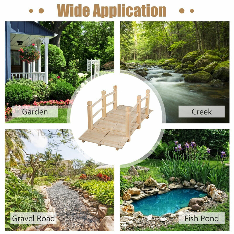 Träbro för trädgård med räcken 150 cm naturlig
