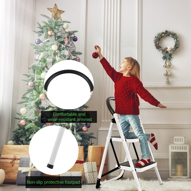 Hopfällbar hushållsstege med 2 steg och 150 kg kapacitet