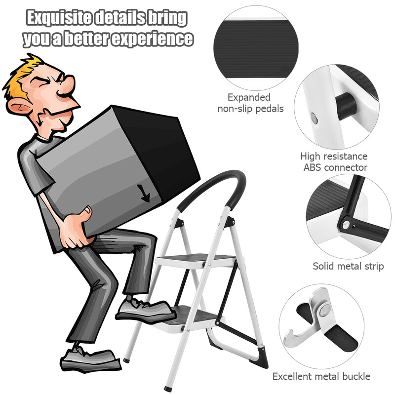 Hopfällbar hushållsstege med 2 steg och 150 kg kapacitet