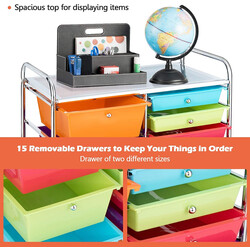 Förvaringsvagn med 15 lådor och hjul, färgglad design