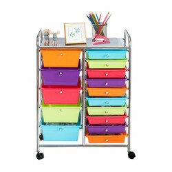 Förvaringsvagn med 15 lådor och hjul, färgglad design