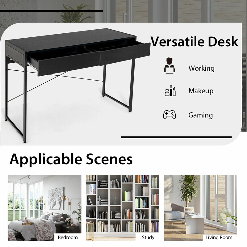 Skrivbord med två lådor i svart för hem och kontor
