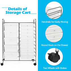 Förvaringsvagn med 15 lådor och svängbara hjul