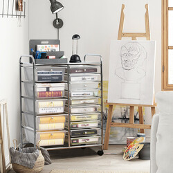 Förvaringsvagn med 15 lådor och svängbara hjul