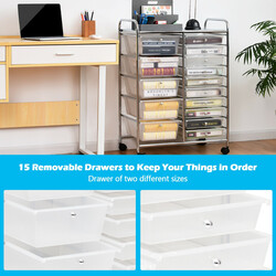 Förvaringsvagn med 15 lådor och svängbara hjul