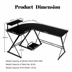 L-format hörnskrivbord i svart för hem och kontor