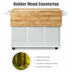 Rullbar köksö med fällbar arbetsyta och förvaring vit