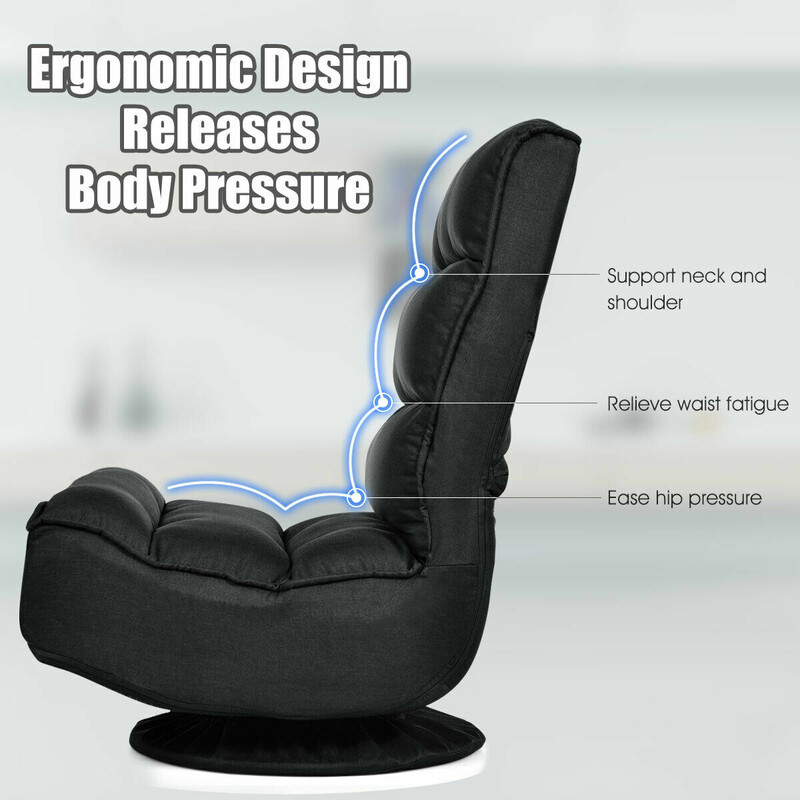 Justerbar och roterbar golvstol med svart tygklädsel