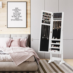 Smyckeskåp med helkroppsspegel och justerbar vinkel vit