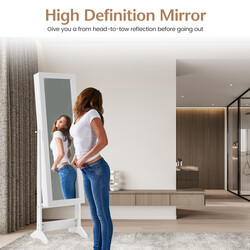 Smyckeskåp med helkroppsspegel och justerbar vinkel vit