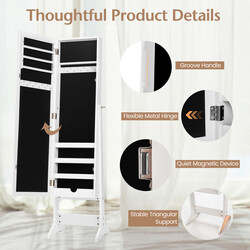 Smyckeskåp med helkroppsspegel och justerbar vinkel vit