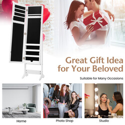 Smyckeskåp med helkroppsspegel och justerbar vinkel vit