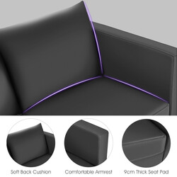 Grå tvåsitssoffa i PU-läder med kuddar och träram