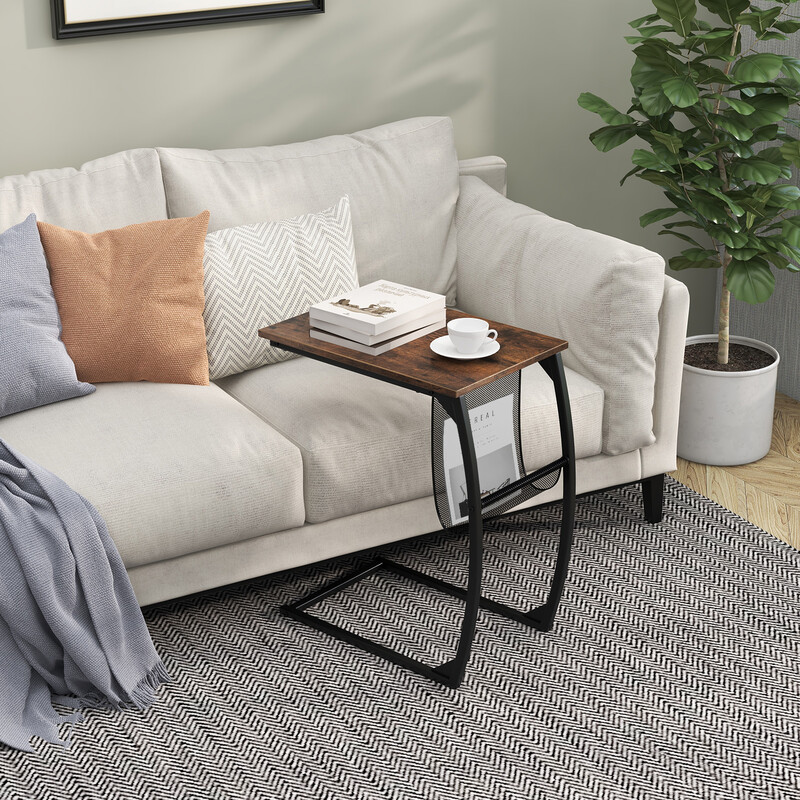 Sidobord med sidoficka i industridesign, C-format soffbord