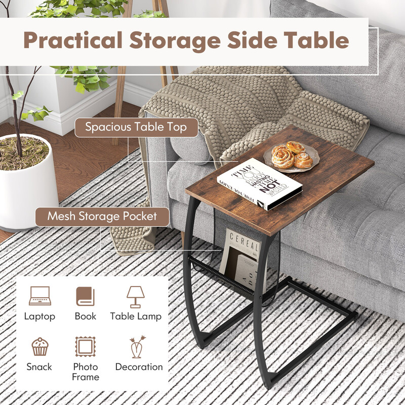 Sidobord med sidoficka i industridesign, C-format soffbord