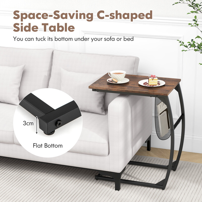 Sidobord med sidoficka i industridesign, C-format soffbord