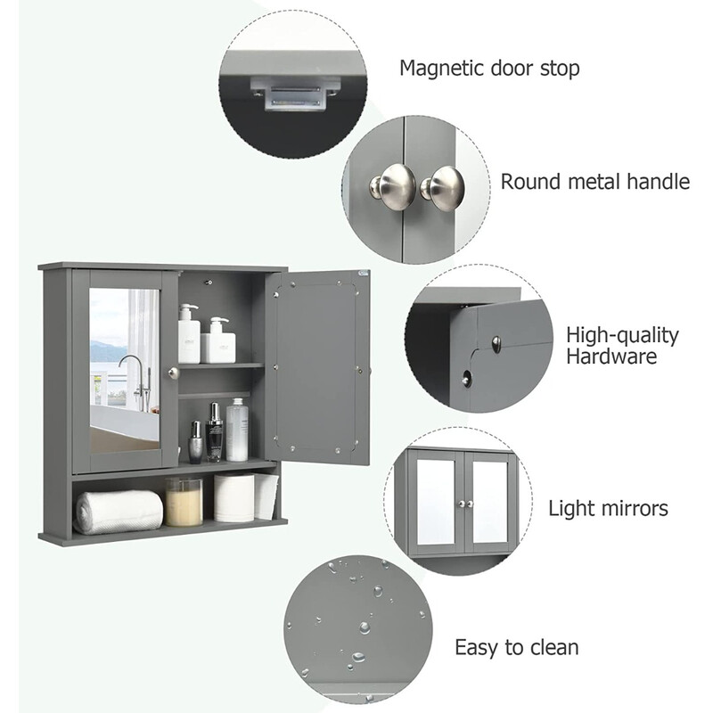 Grå spegelskåp med förvaring för badrum och hem
