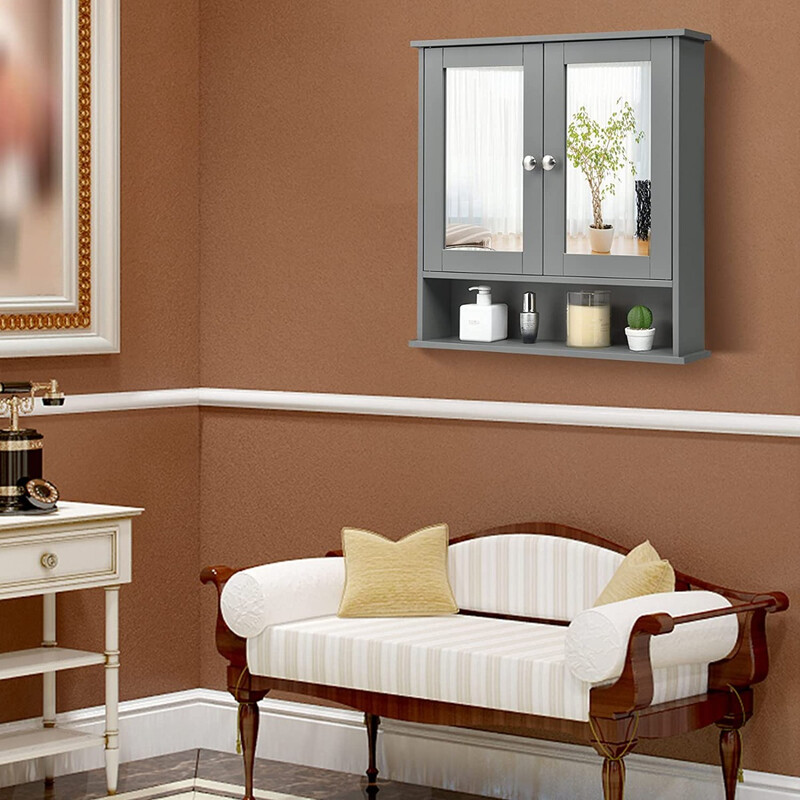 Grå spegelskåp med förvaring för badrum och hem