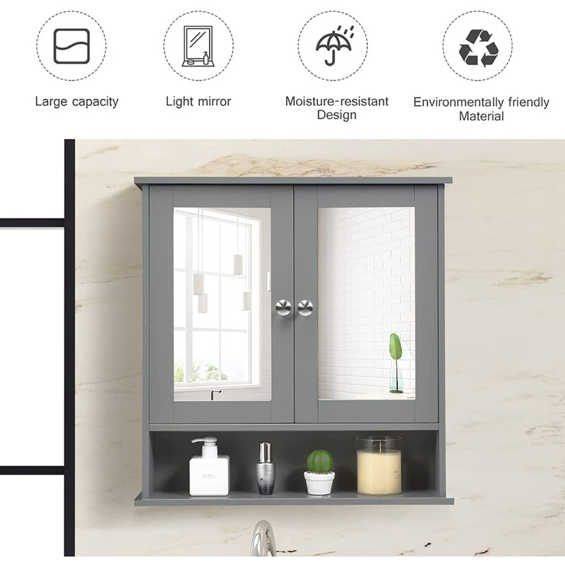 Grå spegelskåp med förvaring för badrum och hem