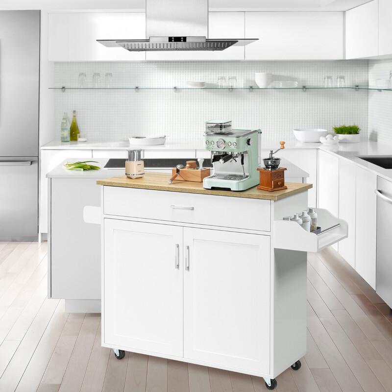 Rullbar köksö med förvaring och justerbar hylla