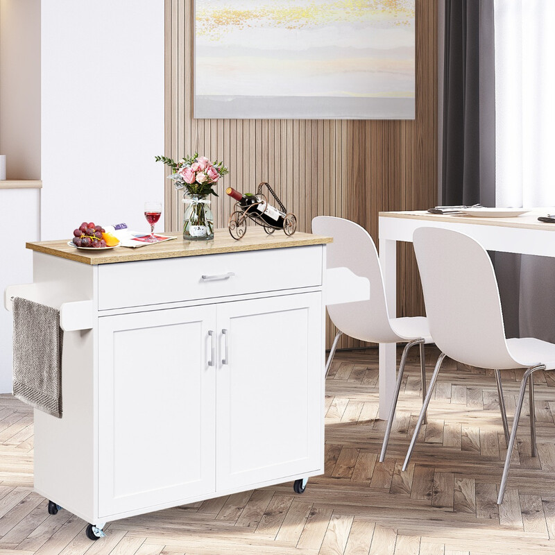 Rullbar köksö med förvaring och justerbar hylla