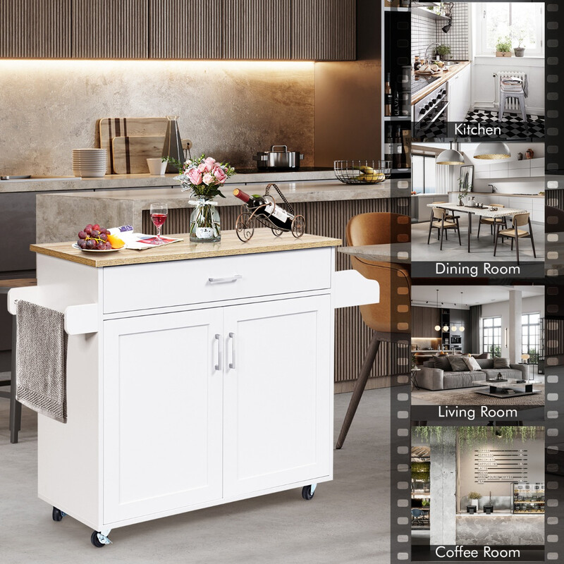 Rullbar köksö med förvaring och justerbar hylla