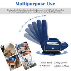 Vridbar blå golvstol med ergonomisk design och armstöd