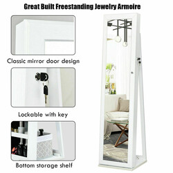 Vit smyckesskåp med spegel och låsbar förvaring
