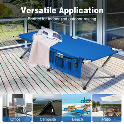 Hopfällbar campingsäng med hög bärkapacitet och sidoficka