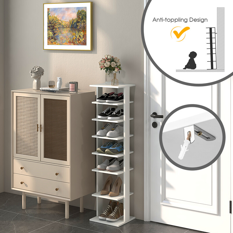 Skohylla i trä med 8 hyllor vit förvaring