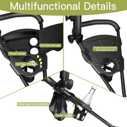 Hopfällbar lätt golfvagn med justerbart handtag svart