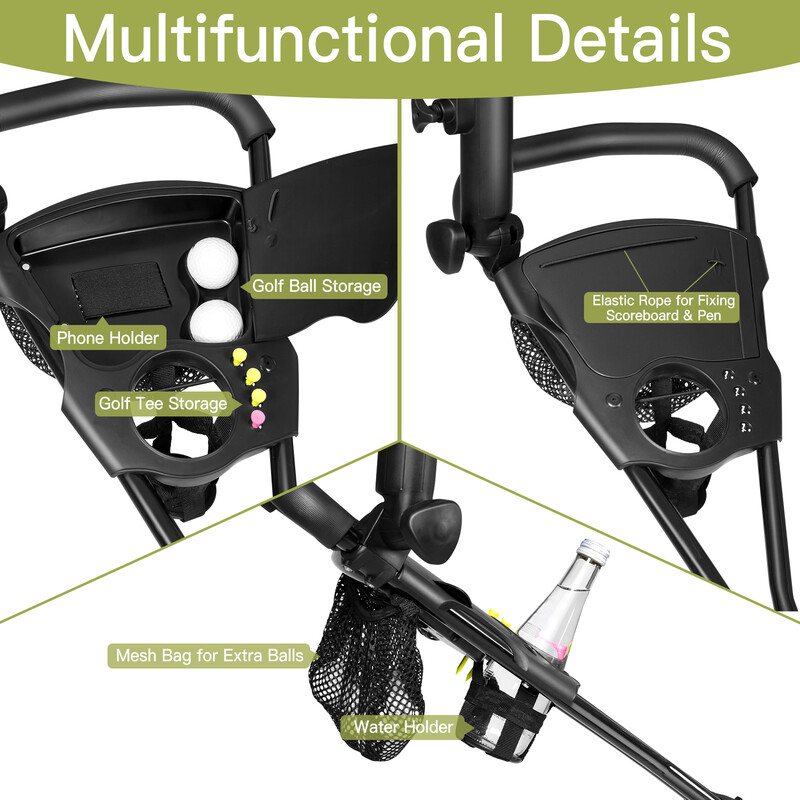 Hopfällbar lätt golfvagn med justerbart handtag svart