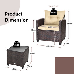 3-delat terrass-set i rotting med kuddar och bord