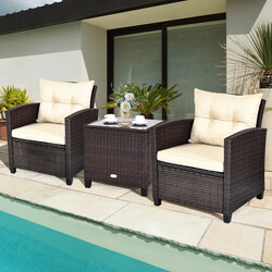 3-delat terrass-set i rotting med kuddar och bord