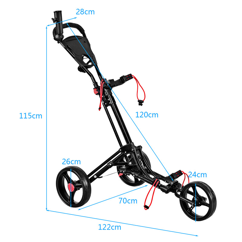 3-hjulig hopfällbar golfvagn i aluminium svart