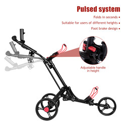 3-hjulig hopfällbar golfvagn i aluminium svart