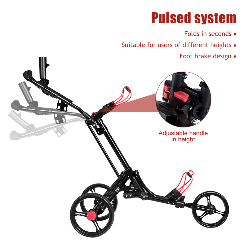 3-hjulig hopfällbar golfvagn i aluminium svart