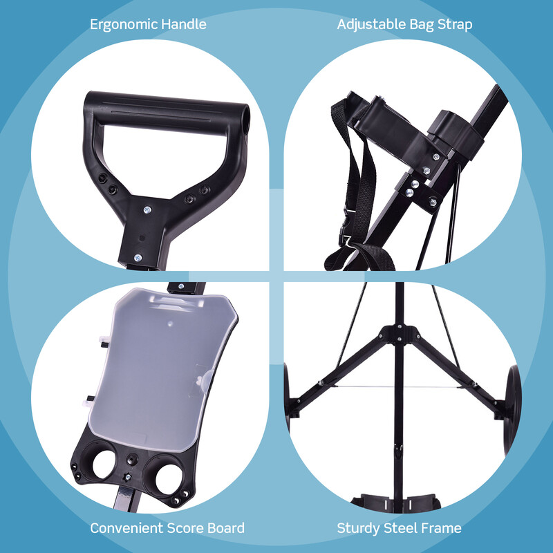 Hopfällbar tvåhjulig golftrolley med resultattavla svart