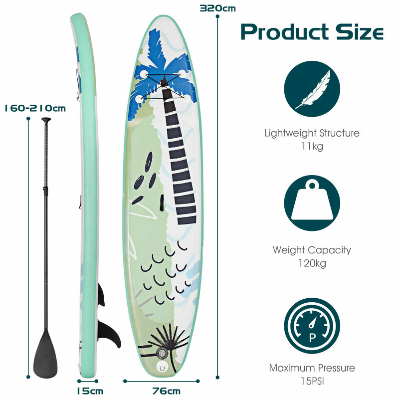 Uppblåsbar SUP-bräda med paddel 320x76x15 cm grön