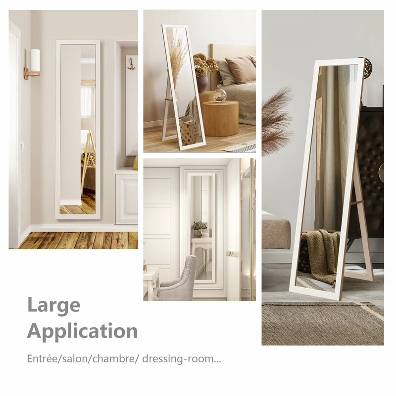 2 i 1 helkroppsspegel med vit träram 37x155 cm