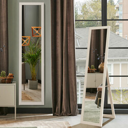 2 i 1 helkroppsspegel med vit träram 37x155 cm