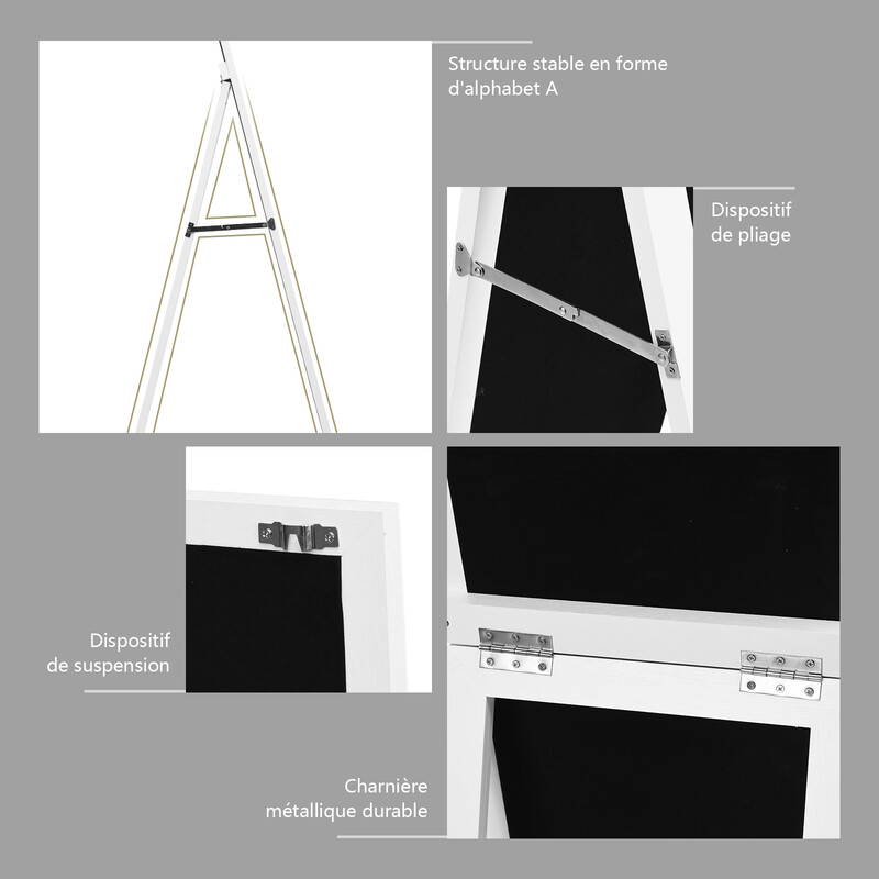 2 i 1 helkroppsspegel med vit träram 37x155 cm