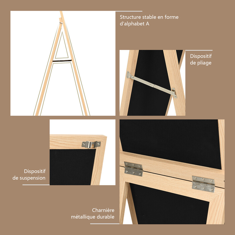 2 i 1 helkroppsspegel med träram 37x155 cm