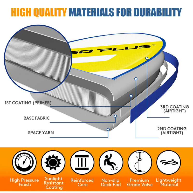 Uppblåsbar SUP-bräda 335x76x15 cm gul/blå/vit