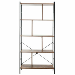 Bokhylla i fem nivåer med metallram och trä hyllplan