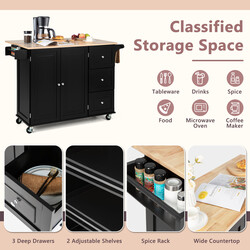 Rullbar köksvagn med fällbar arbetsyta och förvaring svart